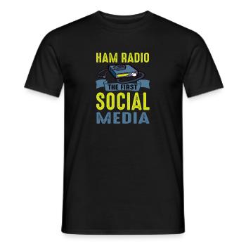 Amateur First Social Media Ham Radio - Men's T-Shirt - black - Front - AI Model Male 178 light (178cm)