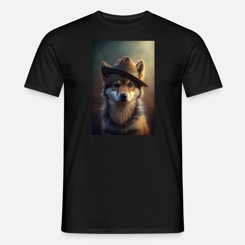 Cute wolf with hat - Men’s T-shirt - black
