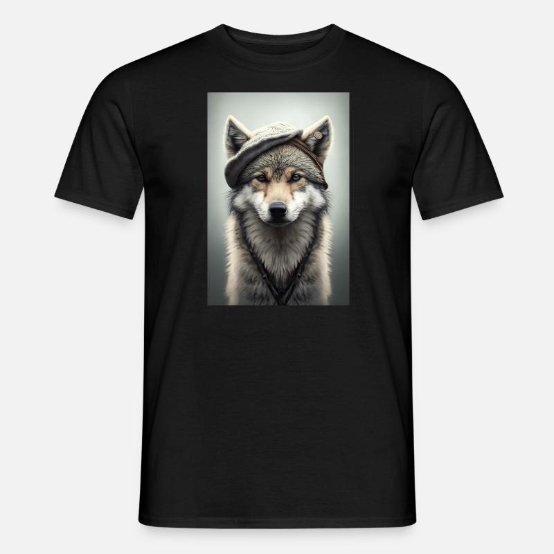 Cute wolf with hat cap - Men's T-Shirt - black