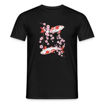 Japanese Koi Carp Sakura Cherry Blossoms - Men's T-Shirt - black - Front - AI Model Male 178 light (178cm)