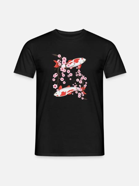 Japanische Koi Karpfen Sakura Kirschblüten - Männer T-Shirt - Schwarz