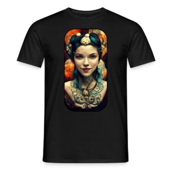 Tattoo Girl Portrait - Men's T-Shirt - black - Front - AI Model Male 178 light (178cm)