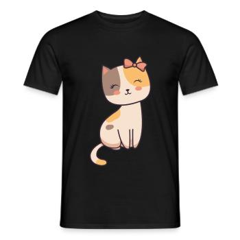 Cute kitty with bow kitty cuddly cat - Men's T-Shirt - black - Front - AI Model Male 178 light (178cm)