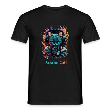 Audio Cat - Männer T-Shirt - Schwarz - Vorne - AI Model Male 178 light (178cm)