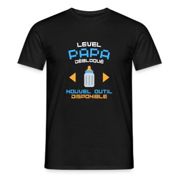 Level papa débloqué cadeau papa gamer - T-shirt homme - noir - Devant - AI Model Male 178 light (178cm)