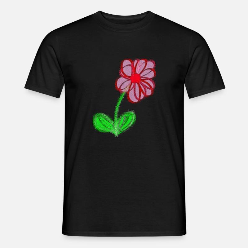 Fleur rouge peinte à la main pixel de fleur abstraite - T-shirt homme - noir