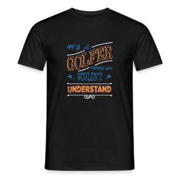 golfjersey funnygolfgift happy fun golf shirt - Men's T-Shirt - black - Front - AI Model Male 178 light (178cm)