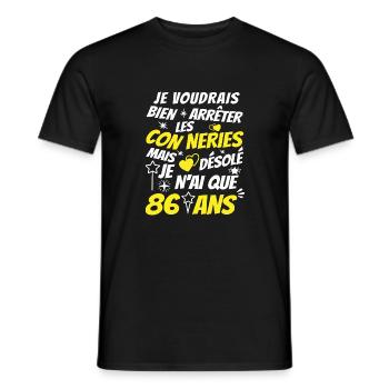 conneries 86 ans / humour anniversaire 86 ans - T-shirt homme - noir - Devant - AI Model Male 178 light (178cm)