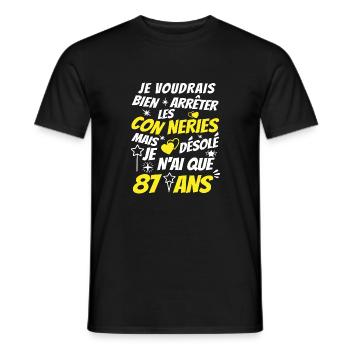 conneries 87 ans / humour anniversaire 87 ans - T-shirt homme - noir - Devant - AI Model Male 178 light (178cm)