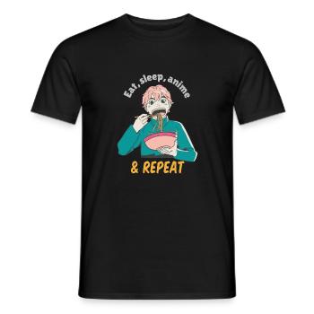 Mangez des dessins d’anime de sommeil et répétez des dessins d’anime et de ramen - T-shirt homme - noir - Devant - AI Model Male 178 light (178cm)