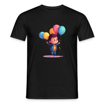 Joyful Kid with Colorful Balloons - Men's T-Shirt - black - Front - AI Model Male 178 light (178cm)