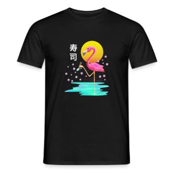 Flamant rose mangeant des sushis Vaporwave esthétique japonais - T-shirt homme - noir - Devant - AI Model Male 178 light (178cm)