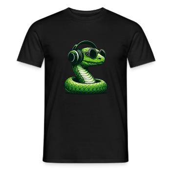 Serpent avec lunettes de soleil et écouteurs - T-shirt homme - noir - Devant - AI Model Male 178 light (178cm)