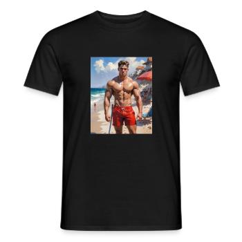 Hübsche Männer mit muskulösem Körper – Rettungsschwimmer - Männer T-Shirt - Schwarz - Vorne - AI Model Male 178 light (178cm)