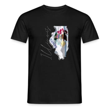 Illinois (United States) | Real Flag | Flag Map Script - Men's T-Shirt - black - Front - AI Model Male 178 light (178cm)