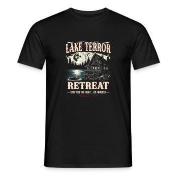 Lake Terror Retreat 1979 Retro Halloween Escape - Men's T-Shirt - black - Front - AI Model Male 178 light (178cm)