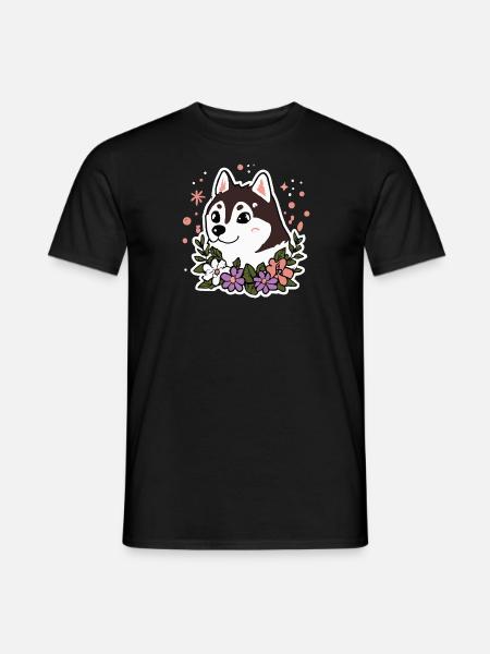 Husky Flowers Dog Malamute - Men's T-Shirt - black