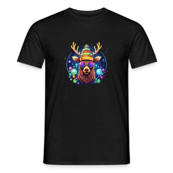 Renne avec boules de Noël et chapeau - T-shirt homme - noir - Devant - AI Model Male 178 light (178cm)