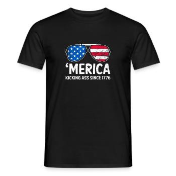 Merica Kicking Ass Since 1776 American USA Flag - Men's T-Shirt - black - Front - AI Model Male 178 light (178cm)