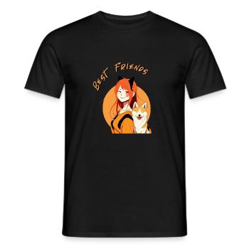 Best Friends Girl and Shiba Kawaii Anime Manga - Men's T-Shirt - black - Front - AI Model Male 178 light (178cm)