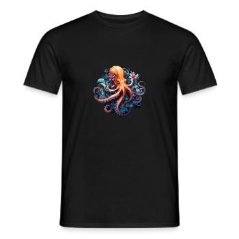 Beautiful octopus with flowers boho style - Men's T-Shirt - black - Front - AI Model Male 178 light (178cm)