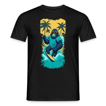 Surf Gorilla: L’illustration de la vague rétro - T-shirt homme - noir - Devant - AI Model Male 178 light (178cm)