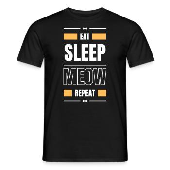 eat sleep meow cat repeat geschenk idee katze - Männer T-Shirt - Schwarz - Vorne - AI Model Male 178 light (178cm)