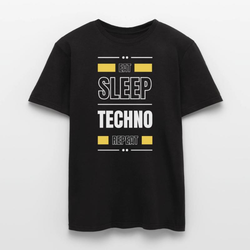 eat sleep techno repeat geschenk idee spruch party Männer T-Shirt