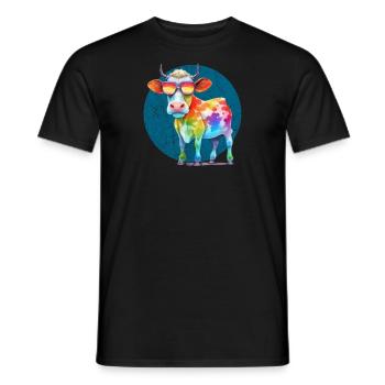 Bunte coole Kuh mit Sonnenbrille - Männer T-Shirt - Schwarz - Vorne - AI Model Male 178 light (178cm)