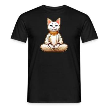 Cute white cat in Buddha yoga position - Men's T-Shirt - black - Front - AI Model Male 178 light (178cm)