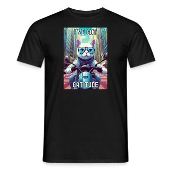 A Stylish Cat Riding a Scooter in the City - Men's T-Shirt - black - Front - AI Model Male 178 light (178cm)