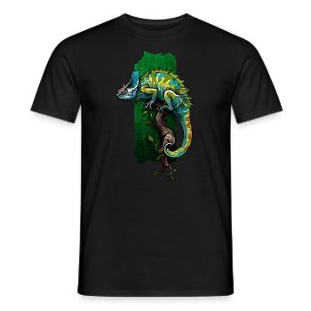 Colorful Camouflage: Chameleon on a Branch - Men's T-Shirt - black - Front - AI Model Male 178 light (178cm)