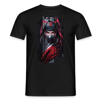Cyborg Weiblicher Ninja Rotes Kanji - Männer T-Shirt - Schwarz - Vorne - AI Model Male 178 light (178cm)