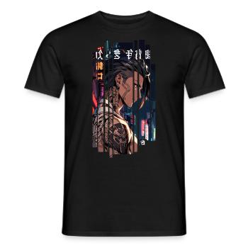 Roter Cyber Tätowierter Mann - Männer T-Shirt - Schwarz - Vorne - AI Model Male 178 light (178cm)