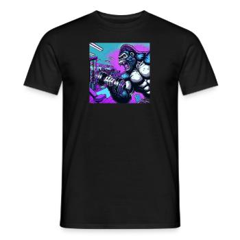 Gorilla with dumbbell, monkey, training, fitness, - Men's T-Shirt - black - Front - AI Model Male 178 light (178cm)
