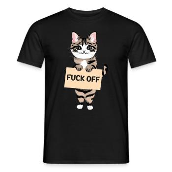 Fuck off - Funny sarcastic cat design - Men's T-Shirt - black - Front - AI Model Male 178 light (178cm)