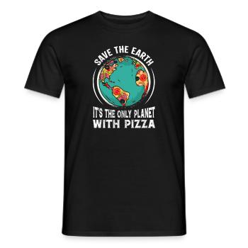 Save The Earth It's The Only Planet With Pizza - Men's T-Shirt - black - Front - AI Model Male 178 light (178cm)