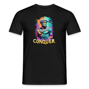 Conquer - Epic Greek Mythology - Hard Work Fitness - Men's T-Shirt - black - Front - AI Model Male 178 light (178cm)