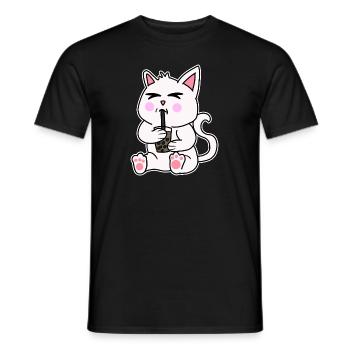 Bubble Tea Drinking White Cat Anime Kawaii - Men's T-Shirt - black - Front - AI Model Male 178 light (178cm)
