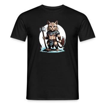 Cat Wikinger Viking Katze Geschenk Süß - Männer T-Shirt - Schwarz - Vorne - AI Model Male 178 light (178cm)