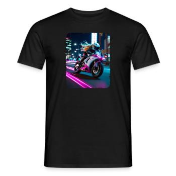Woman Riding Motorcycle at Night LA - Men's T-Shirt - black - Front - AI Model Male 178 light (178cm)