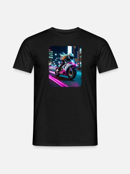 Woman Riding Motorcycle at Night LA - Men's T-Shirt - black