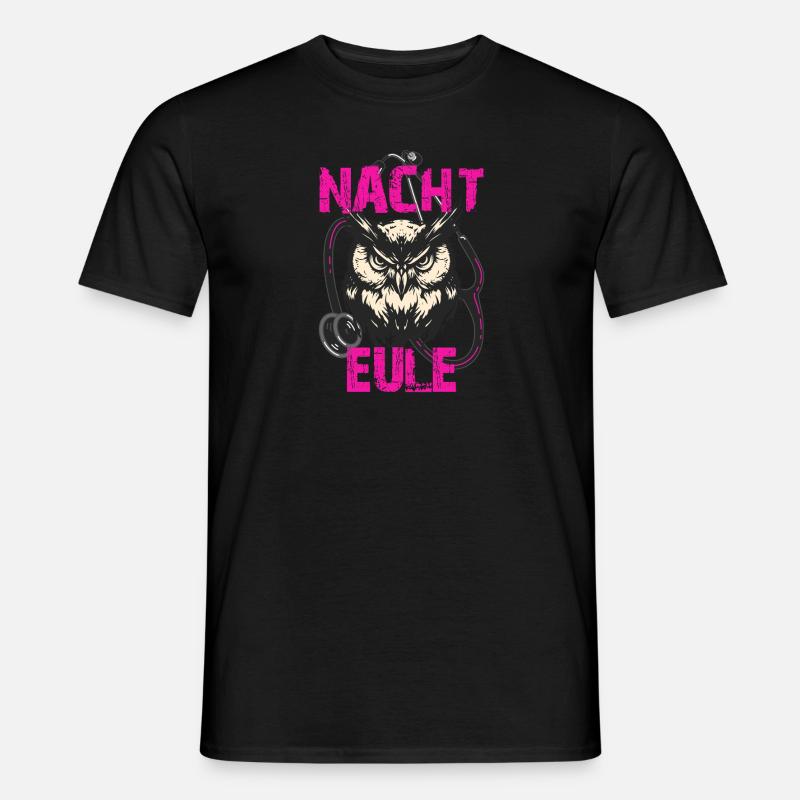 Nachteule mit Stethoskop - Männer T-Shirt - Schwarz