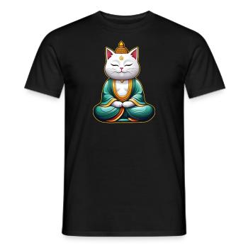 Niedliche weiße Katze in Buddha Yoga Position - Männer T-Shirt - Schwarz - Vorne - AI Model Male 178 light (178cm)
