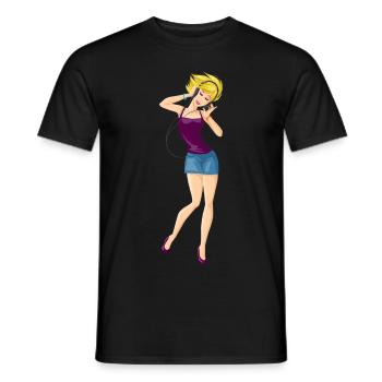 Musik hörende Blondine, Frau Geschenk - Männer T-Shirt - Schwarz - Vorne - AI Model Male 178 light (178cm)