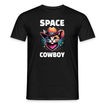 Space Cowboy Cat Illustration Sketch Stars - Men's T-Shirt - black - Front - AI Model Male 178 light (178cm)