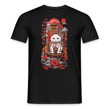 Japanese Lucky Cat in Ukiyo-E Style Cats - Men's T-Shirt - black - Front - AI Model Male 178 light (178cm)