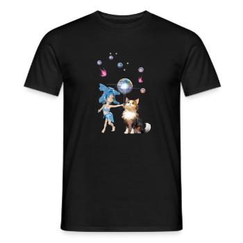 Sweet fairy is playing with cute cat - Men's T-Shirt - black - Front - AI Model Male 178 light (178cm)