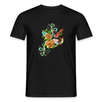 Wunderschöne elegante Blumen mit Vogel. - Männer T-Shirt - Schwarz - Vorne - AI Model Male 178 light (178cm)