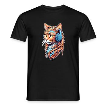 Le chat écoute de la musique - T-shirt homme - noir - Devant - AI Model Male 178 light (178cm)